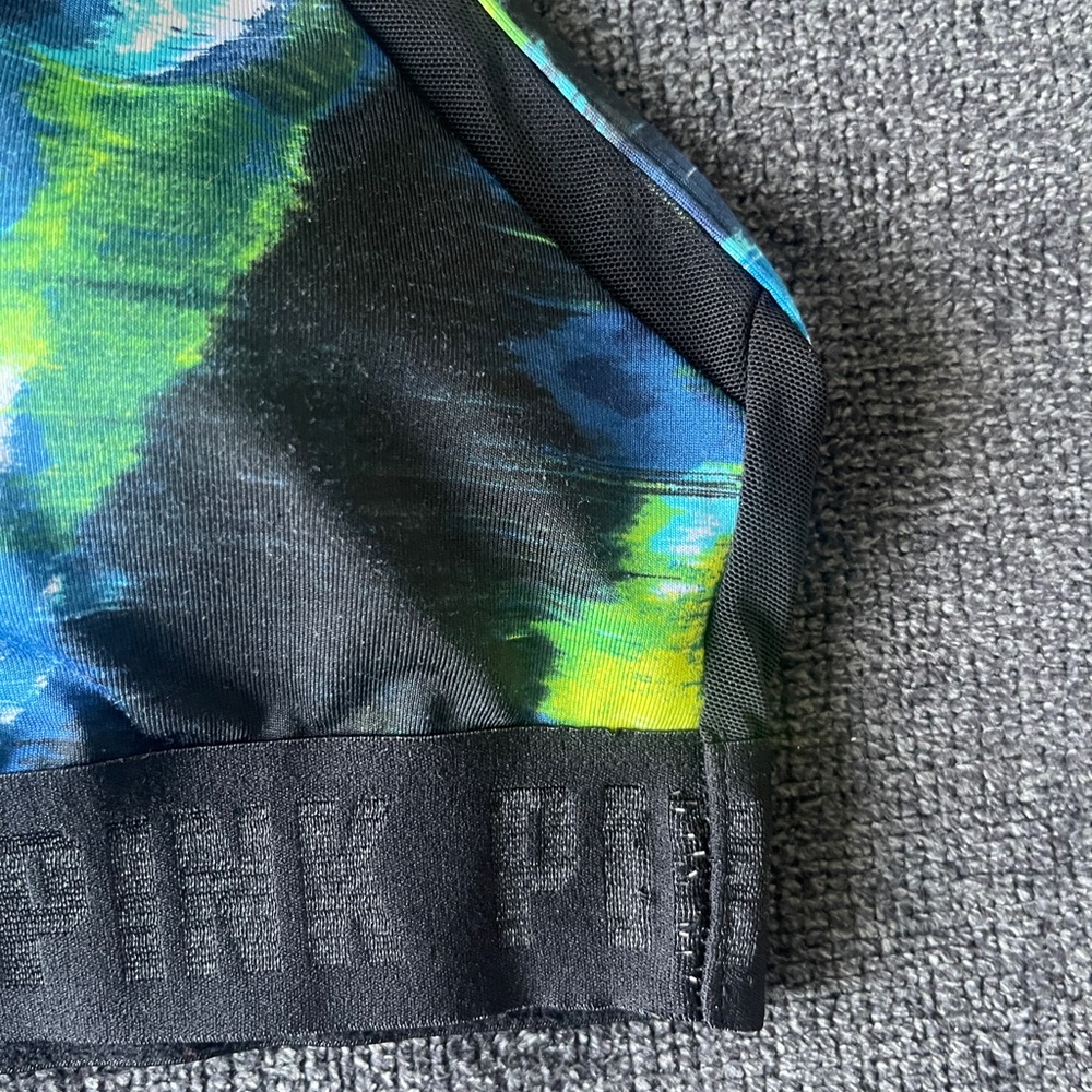 PINK Victoria's Secret | Size M | Black Sports Bra with Blue & Neon Green Print - Picture 9 of 11